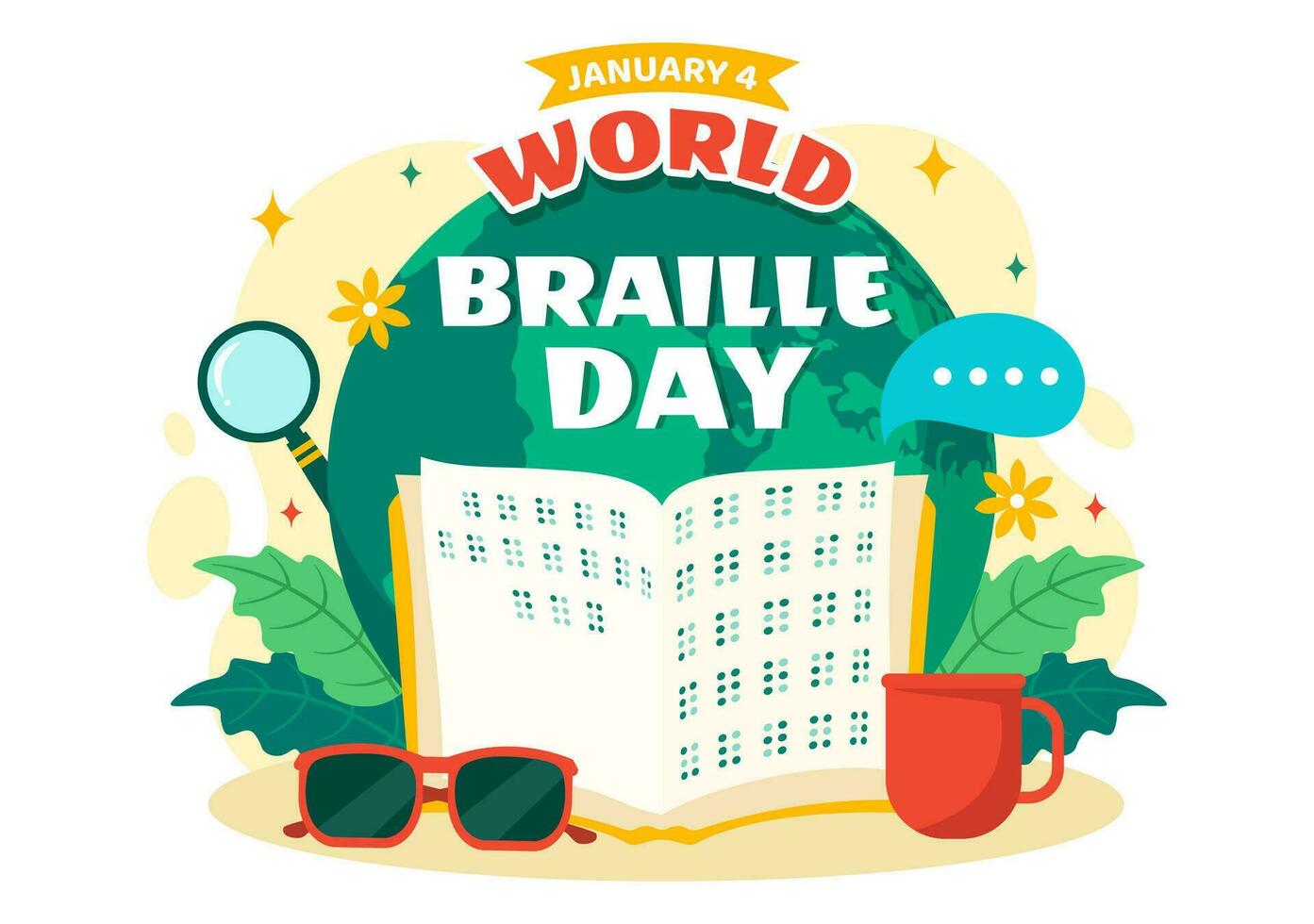 World Braille Day  Vector Illustration on 4th of January with Text by Alphabet for Means of Communication in Flat Kids Cartoon Background Design