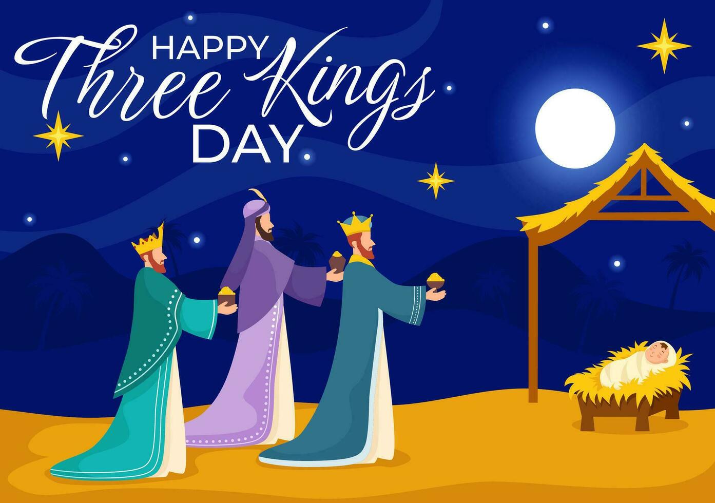 Happy Three Kings Day Vector Illustration to Faith on the Divinity of Jesus Since His Coming to the World in Epiphany Christian Festival Background