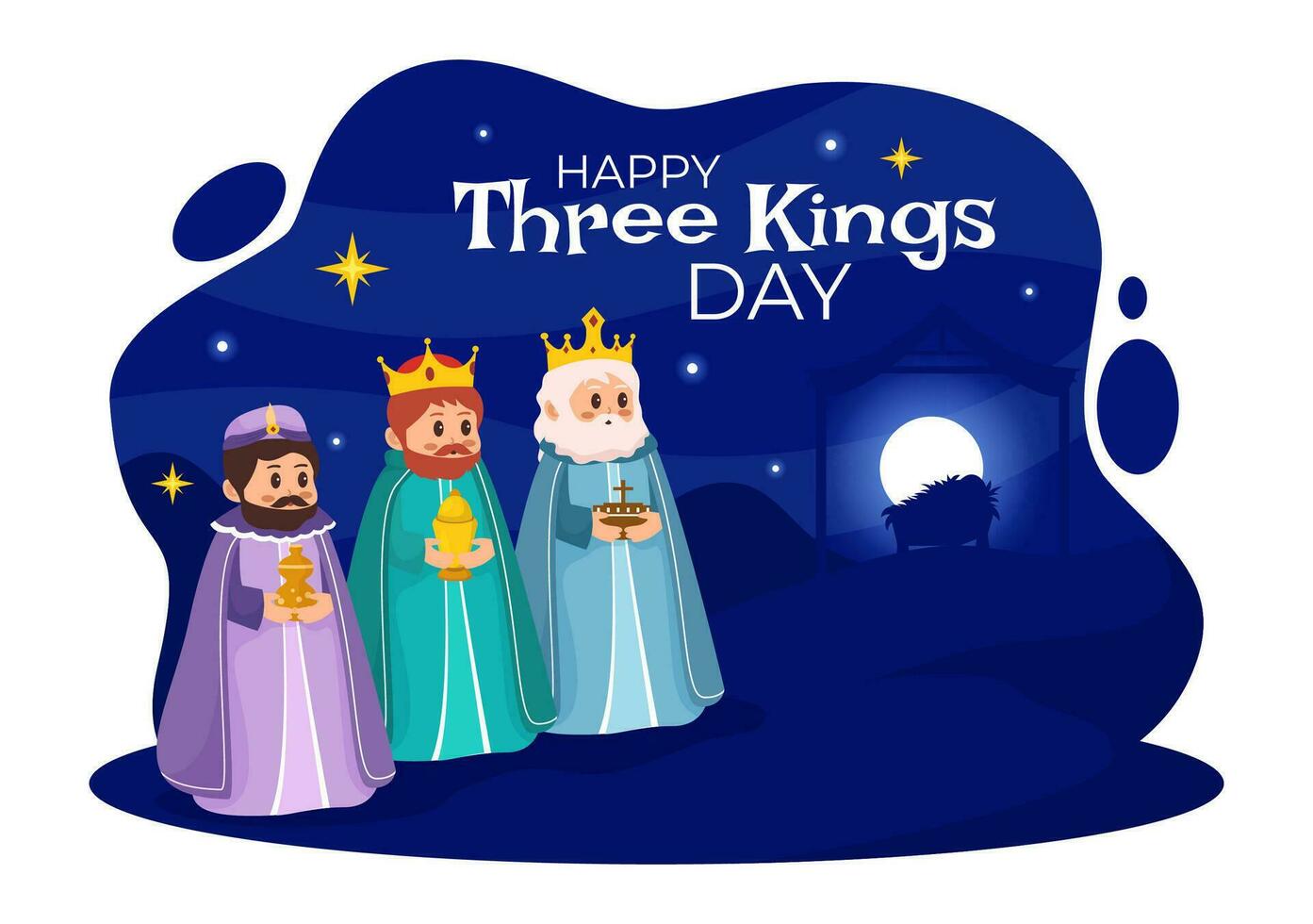 Happy Three Kings Day Vector Illustration to Faith on the Divinity of Jesus Since His Coming to the World in Epiphany Christian Festival Background