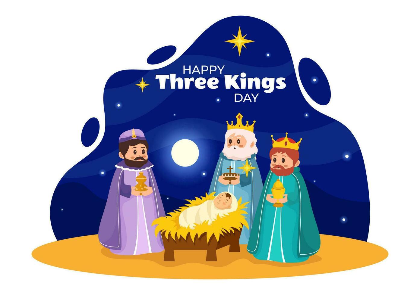 contento Tres reyes día vector ilustración a fe en el divinidad de Jesús ya que su viniendo a el mundo en Epifanía cristiano festival antecedentes