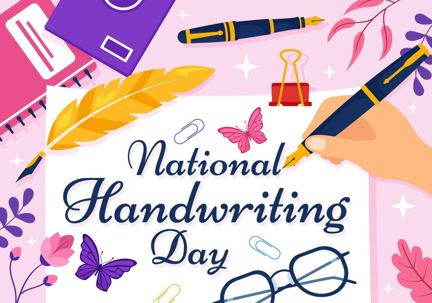 nacional escritura día vector ilustración en 23 enero con tinta, bolígrafo y papel para escritura en plano dibujos animados mano dibujado antecedentes diseño