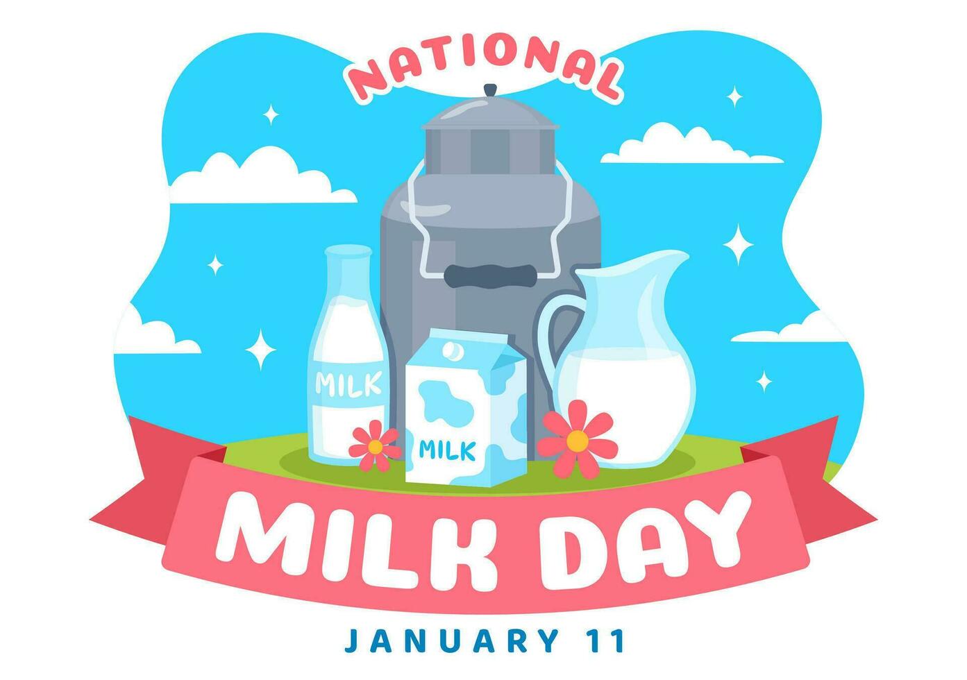 nacional Leche día vector ilustración en 11 enero con leches bebidas y vaca para póster o aterrizaje página en fiesta celebracion dibujos animados antecedentes