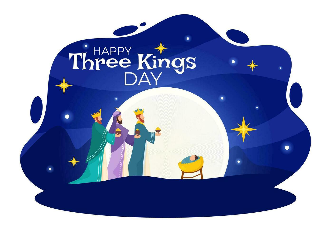 contento Tres reyes día vector ilustración a fe en el divinidad de Jesús ya que su viniendo a el mundo en Epifanía cristiano festival antecedentes