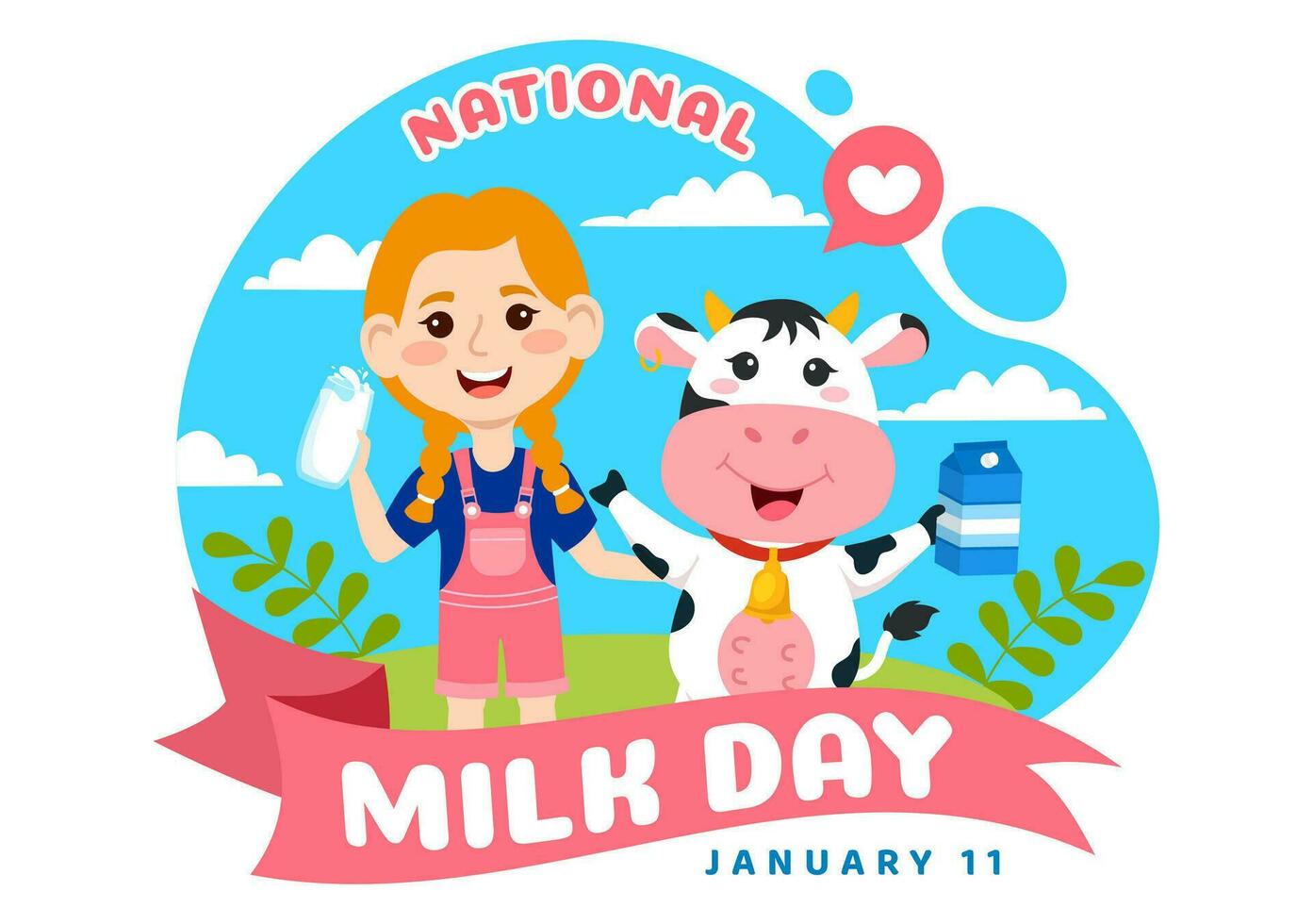 National Milk Day Vector Illustration on 11 January with Milks Drinks and Cow for Poster or Landing Page in Holiday Celebration Cartoon Background