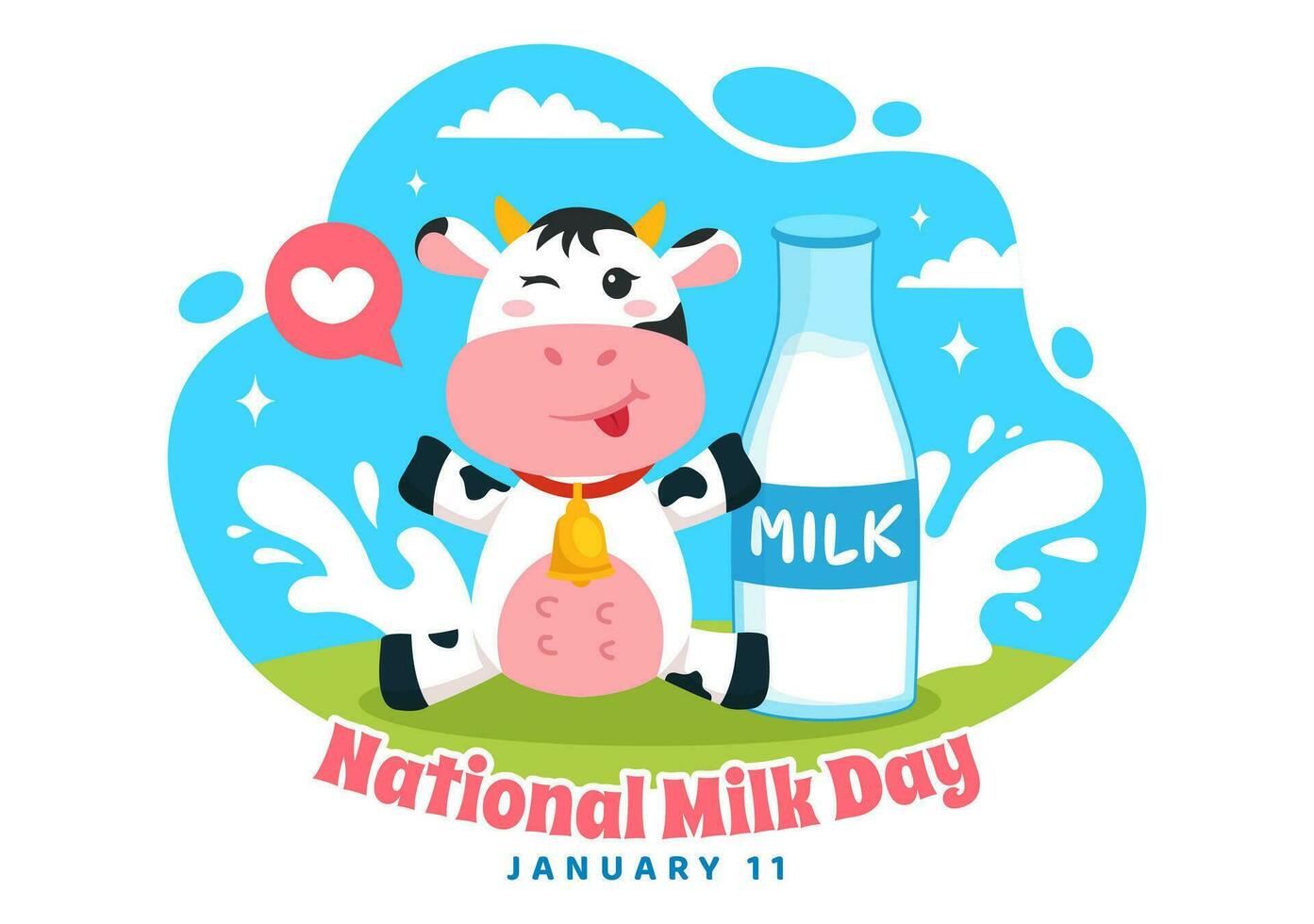 nacional Leche día vector ilustración en 11 enero con leches bebidas y vaca para póster o aterrizaje página en fiesta celebracion dibujos animados antecedentes