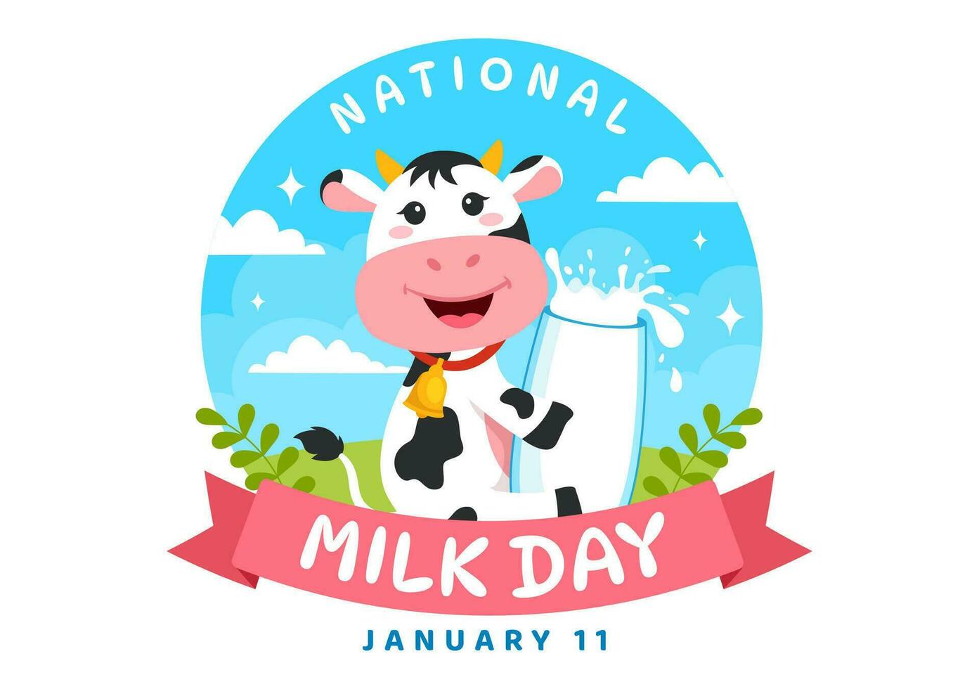 nacional Leche día vector ilustración en 11 enero con leches bebidas y vaca para póster o aterrizaje página en fiesta celebracion dibujos animados antecedentes