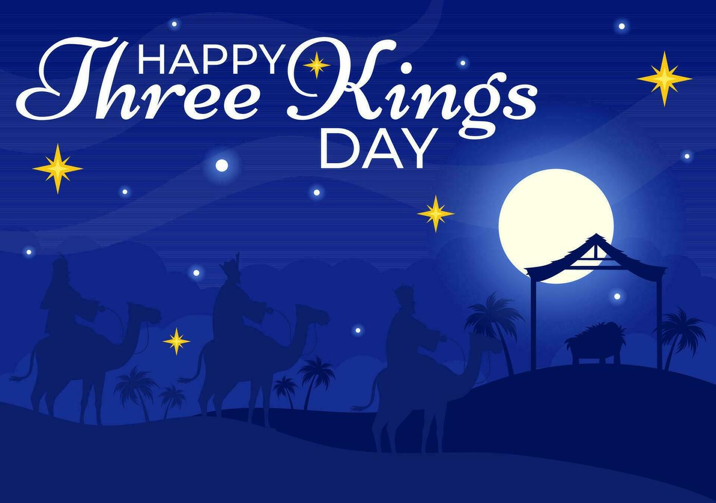 Happy Three Kings Day Vector Illustration to Faith on the Divinity of Jesus Since His Coming to the World in Epiphany Christian Festival Background