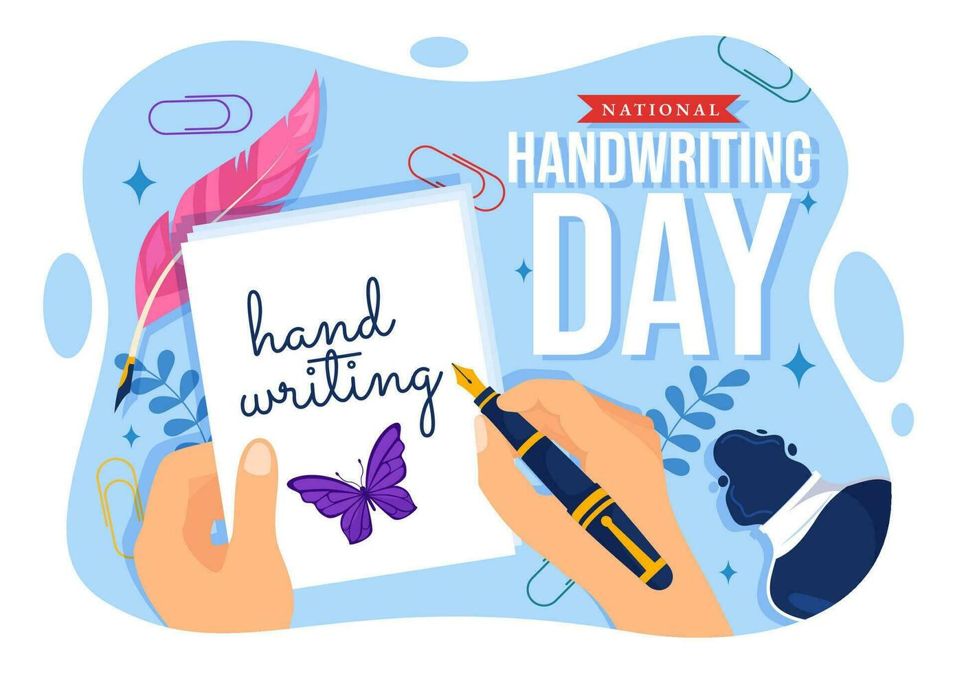 National Handwriting Day Vector Illustration on 23 January with Ink, Pen and Paper for Writing in Flat Cartoon Hand Drawn Background Design