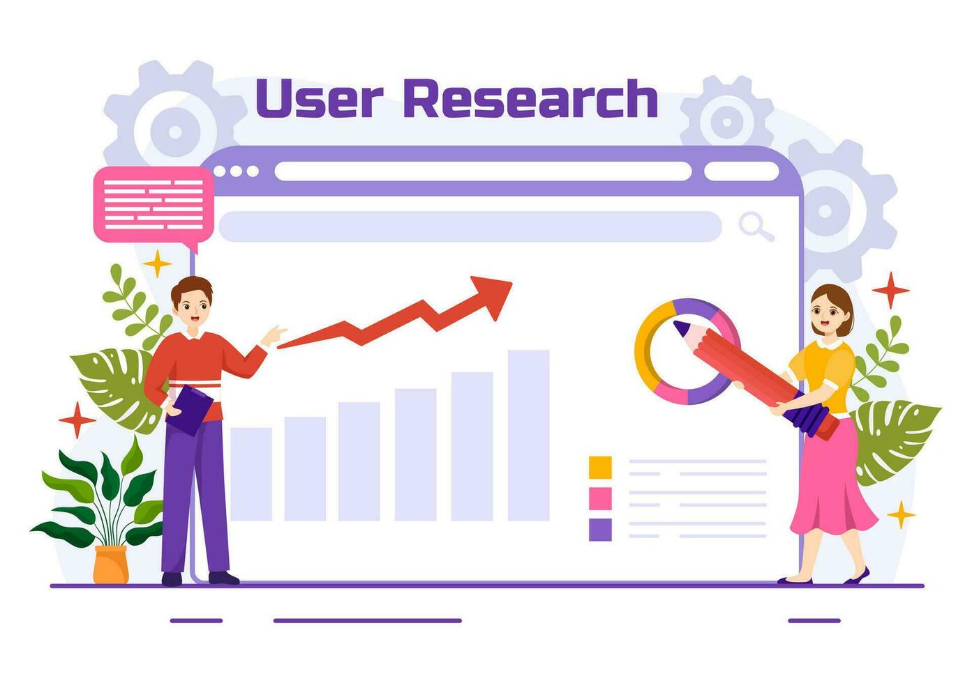 usuario investigación vector ilustración de personas buscando y explorador en redes a diseño proyecto, en línea encuesta y analítica en plano antecedentes