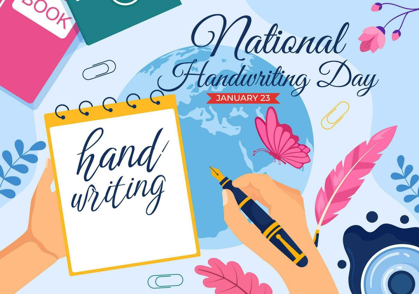 National Handwriting Day Vector Illustration on 23 January with Ink, Pen and Paper for Writing in Flat Cartoon Hand Drawn Background Design