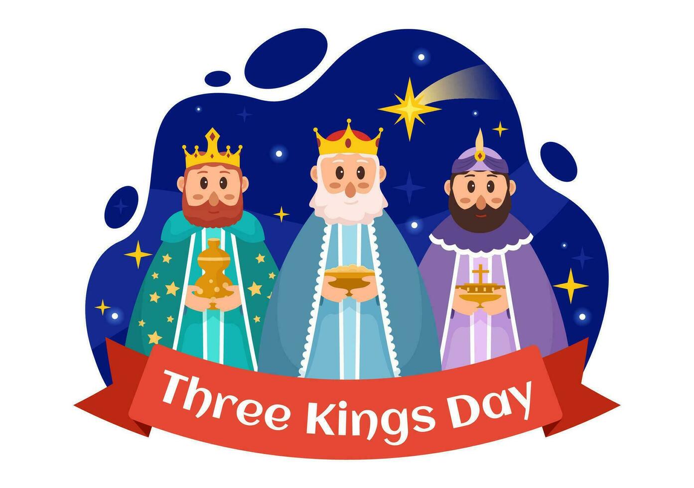 Happy Three Kings Day Vector Illustration to Faith on the Divinity of Jesus Since His Coming to the World in Epiphany Christian Festival Background