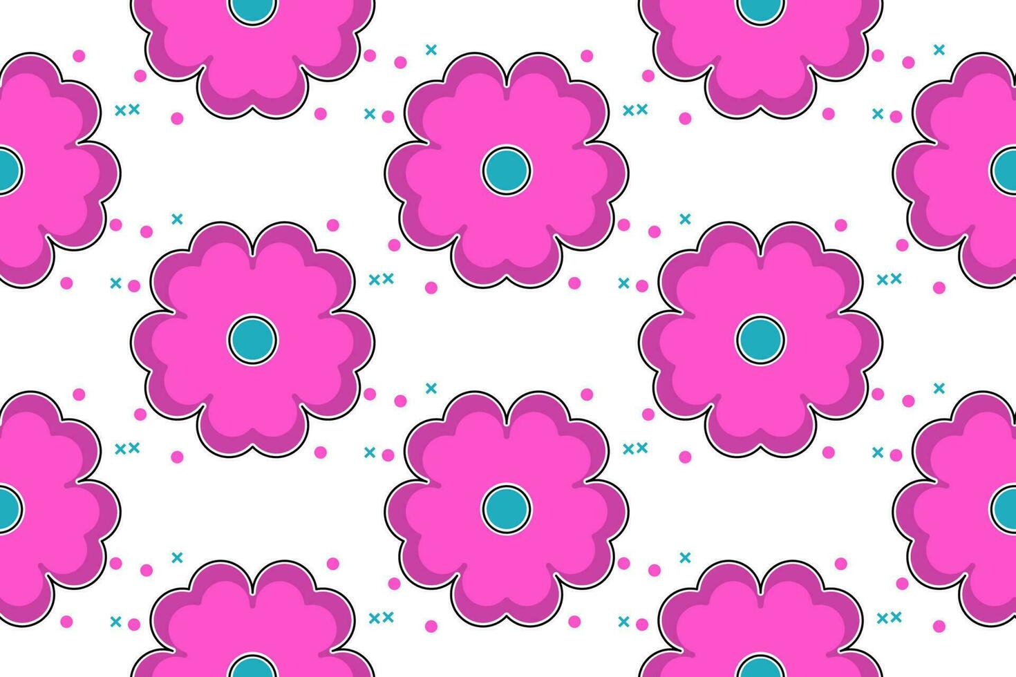 pink flowers on white background with blue dots vector