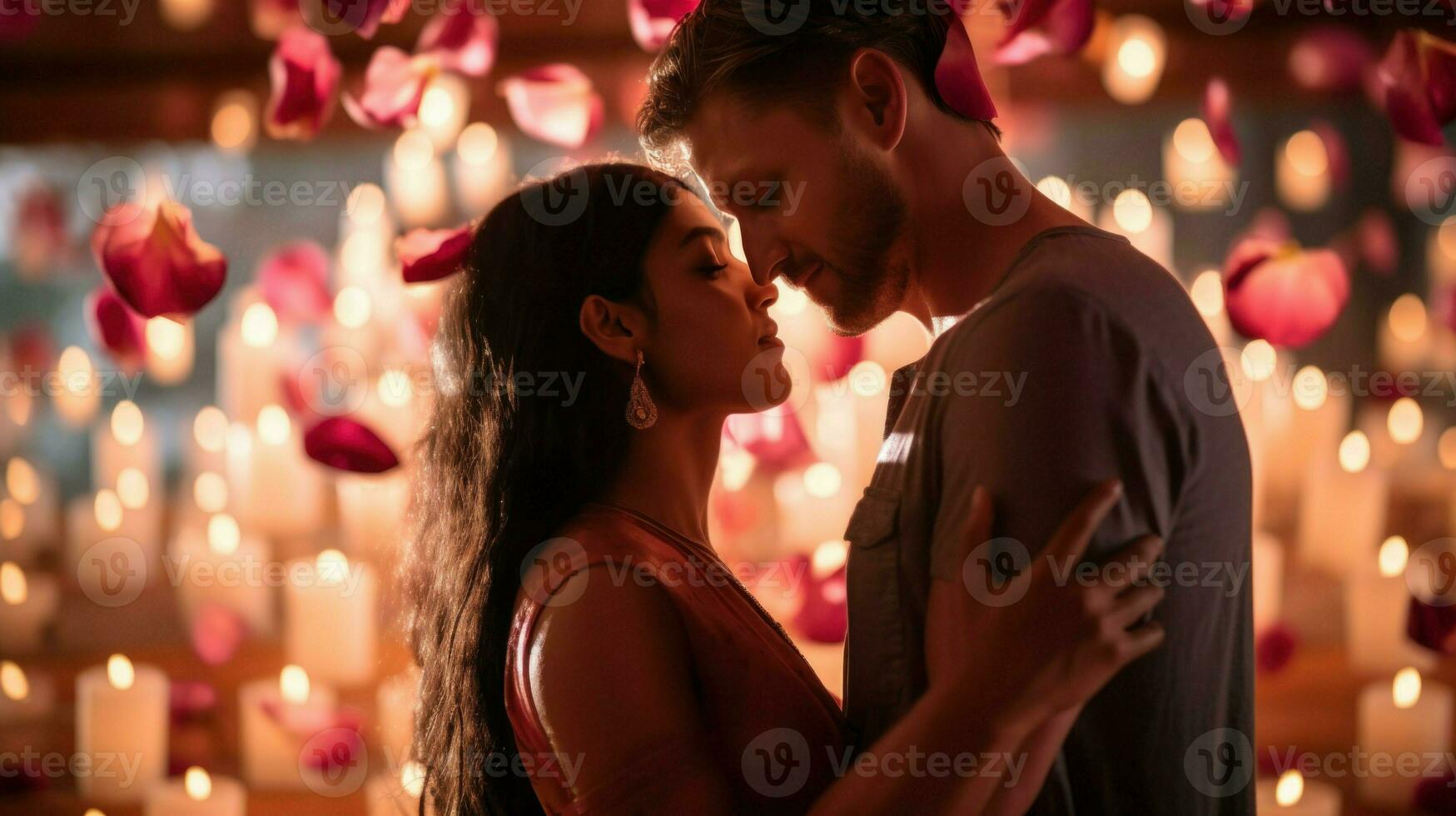 A couple getting closer by candlelight has romantic moments. Generative AI photo
