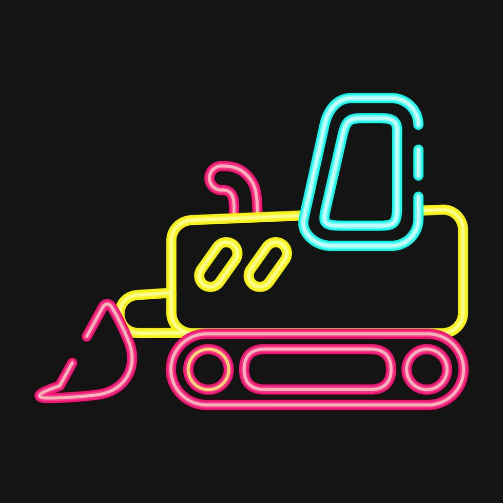 Icon bulldozer with track. Heavy equipment elements. Icons in neon style. Good for prints, posters, logo, infographics, etc. vector