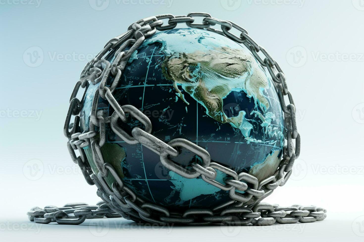 Earth globe in chains. Global warming concept Ai generative photo