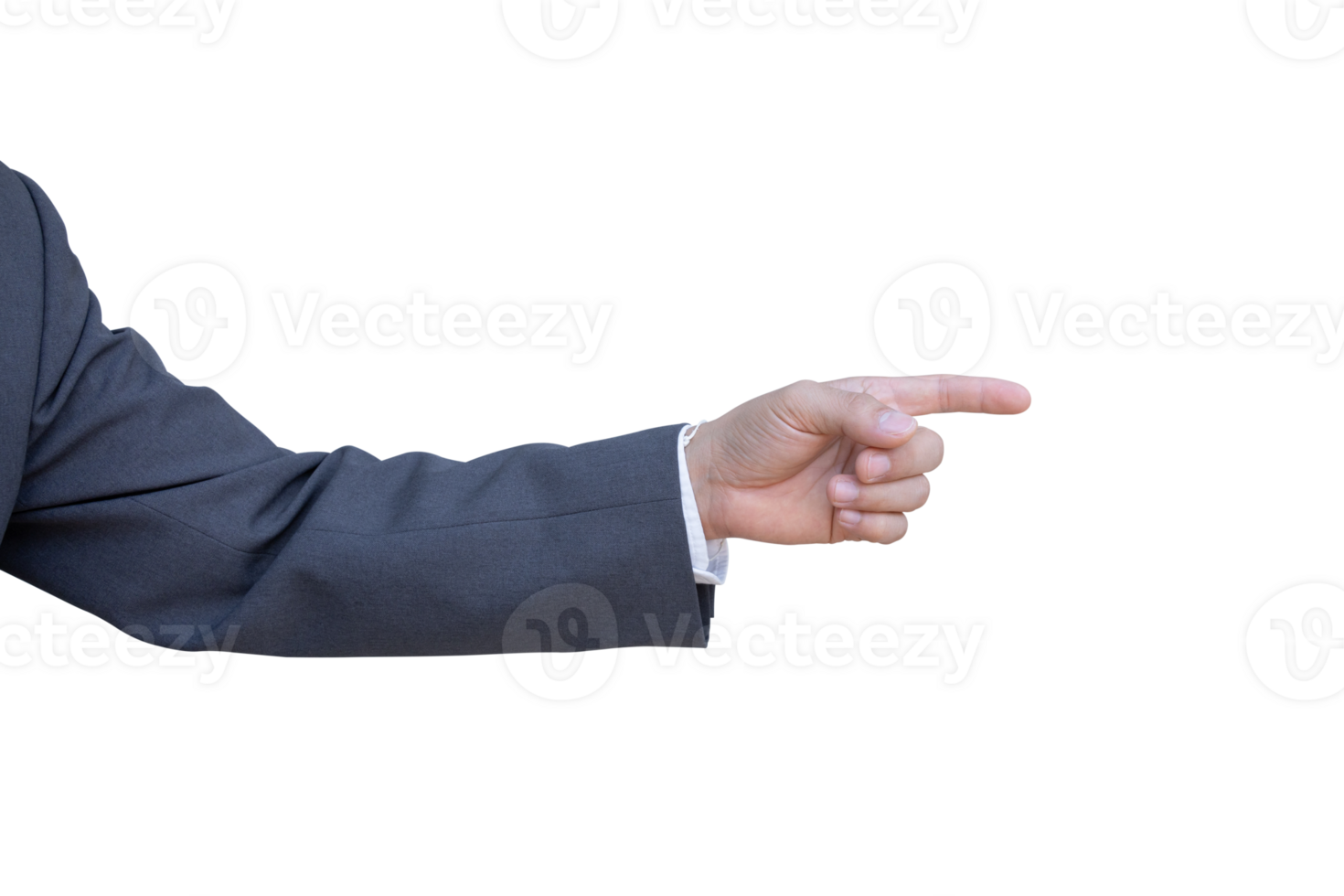 Hand of man in suit pointing with finger isolated on transparent background. PNG File