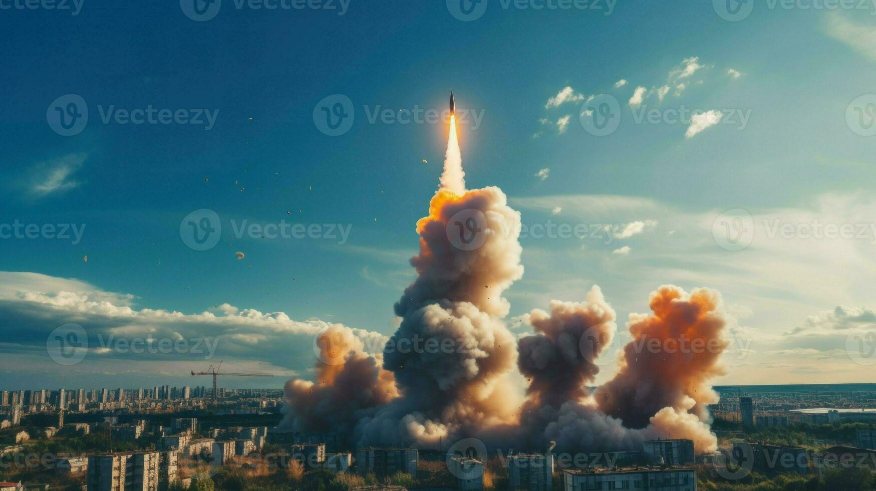 Ballistic missile heading towards the sky. Generative AI photo