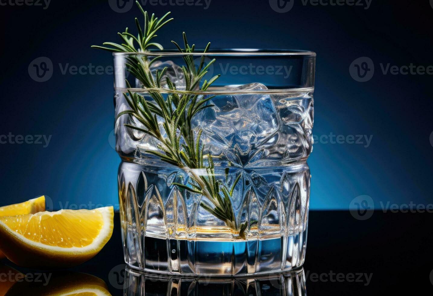 Cocktail with lemon and rosemary on a black background. ai generated photo