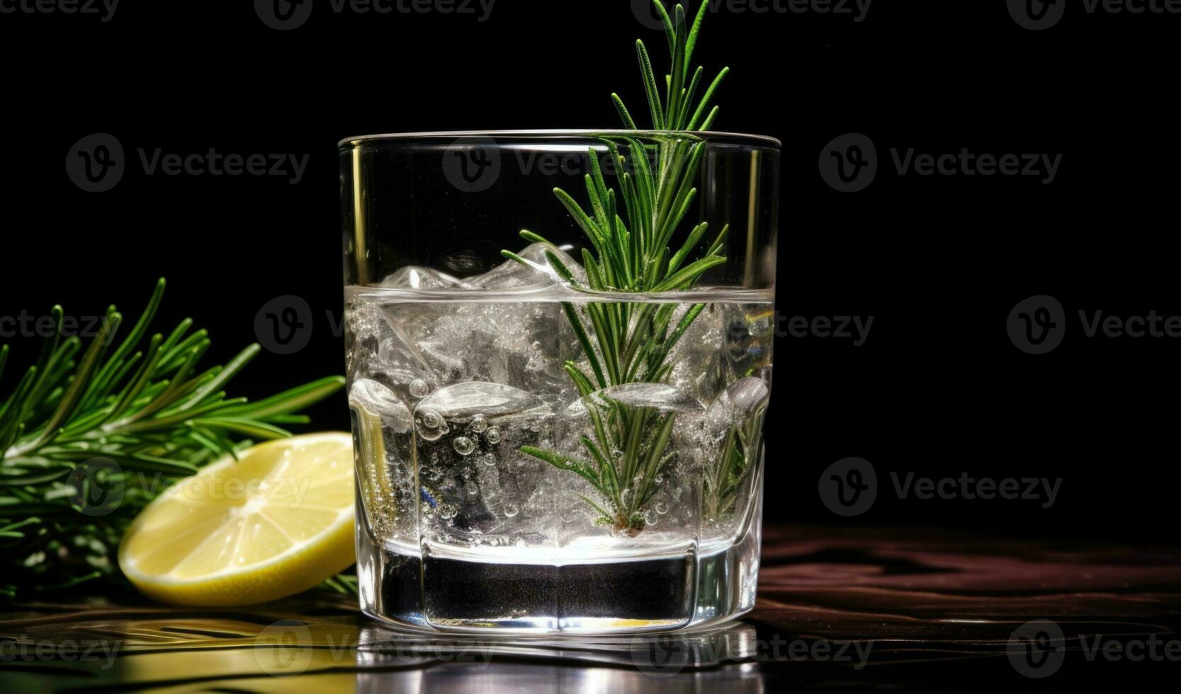 Cocktail with ice and mint on a dark blue background. ai generated photo