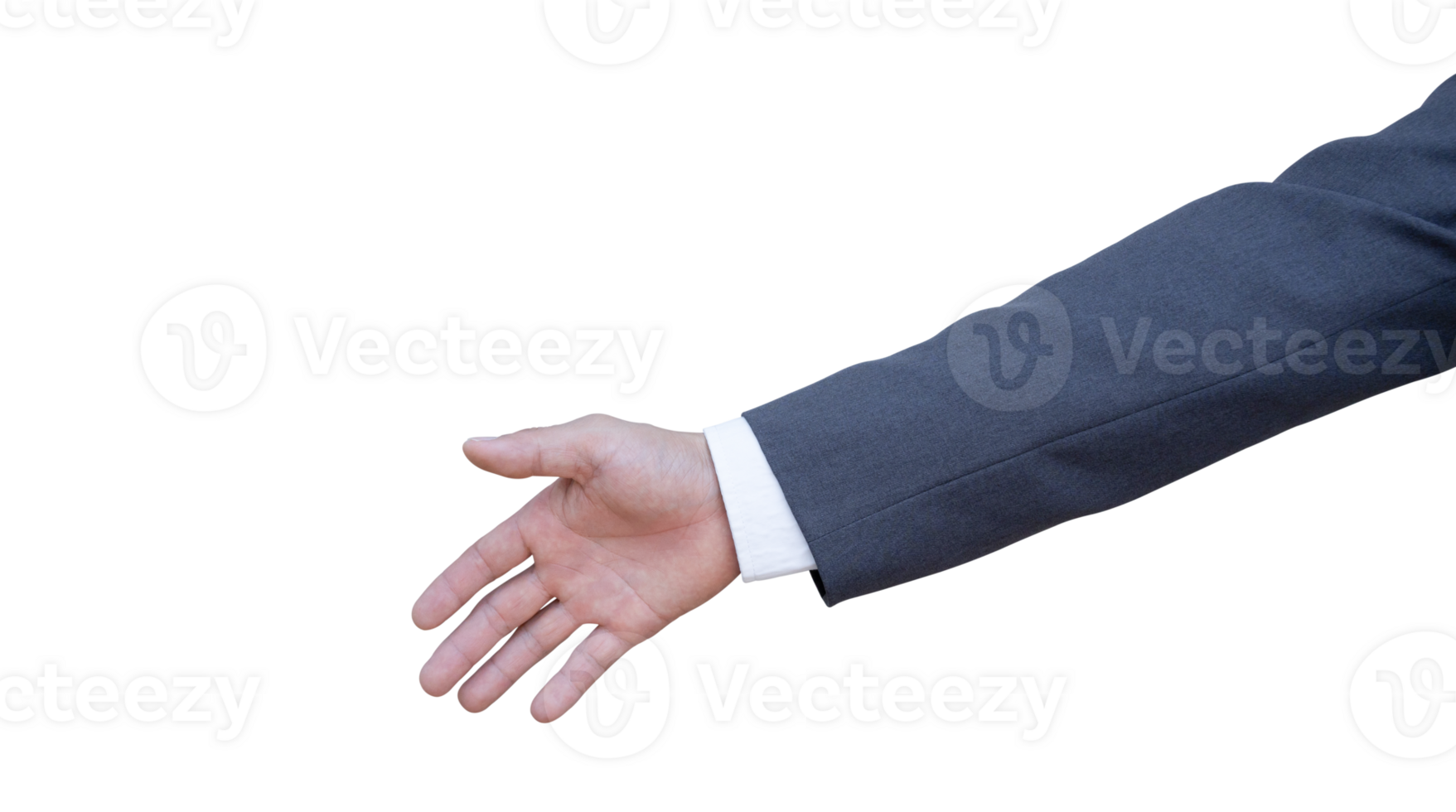 Hand of businessman in suit gestures isolated on transparent background. PNG File