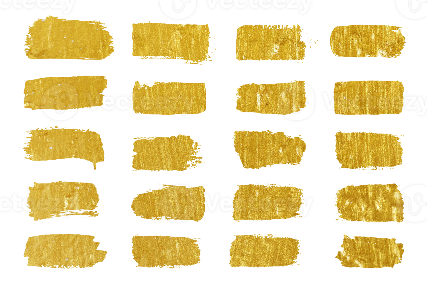 Collection of golden paint strokes isolated on transparent background. Grunge abstract hand painted element gold strokes with a brush. png