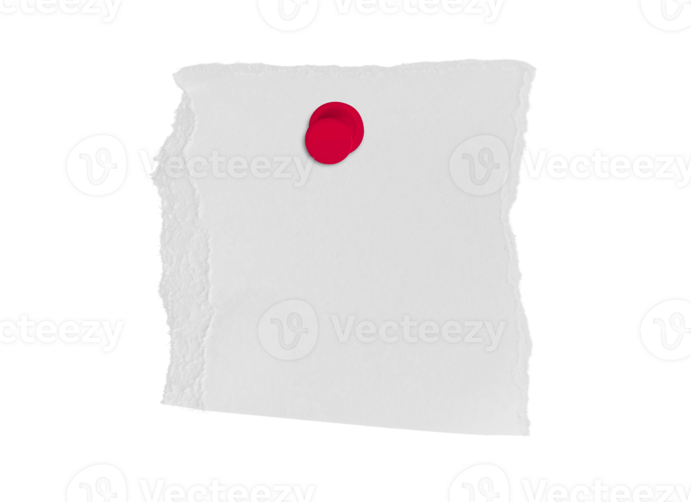 White ripped paper torn with push pin isolated on transparent background. PNG file