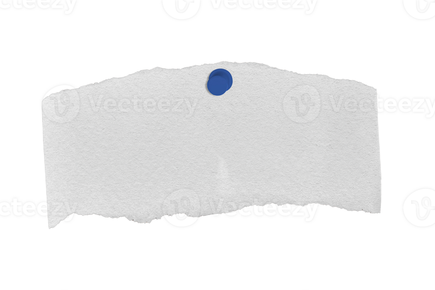 White ripped paper torn with push pin isolated on transparent background. PNG file