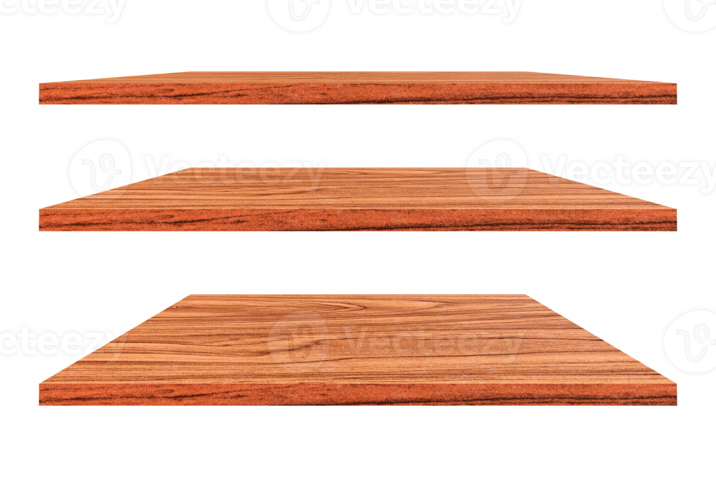 Empty vintage wooden shelf isolated on transparent background. png file