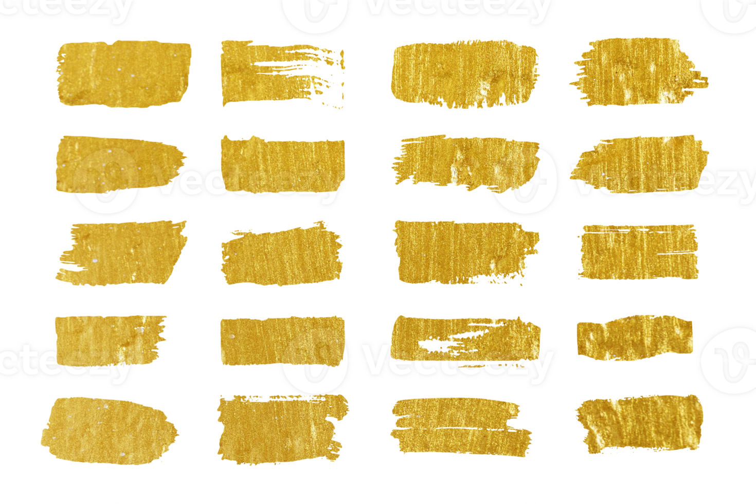 Collection of golden paint strokes isolated on transparent background. Grunge abstract hand painted element gold strokes with a brush. png