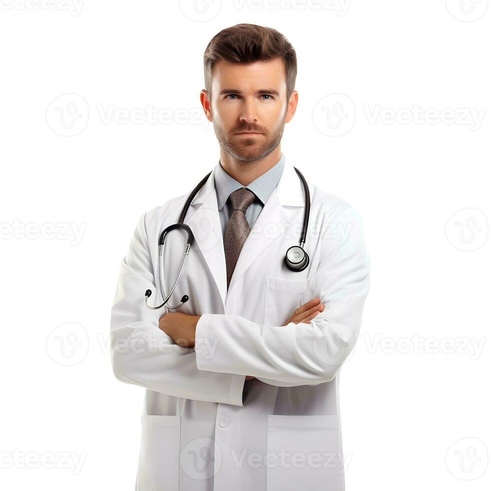 Happy smiling doctor with thumbs up gesture, isolated on transpared background png format Fictional Person, AI Generative photo