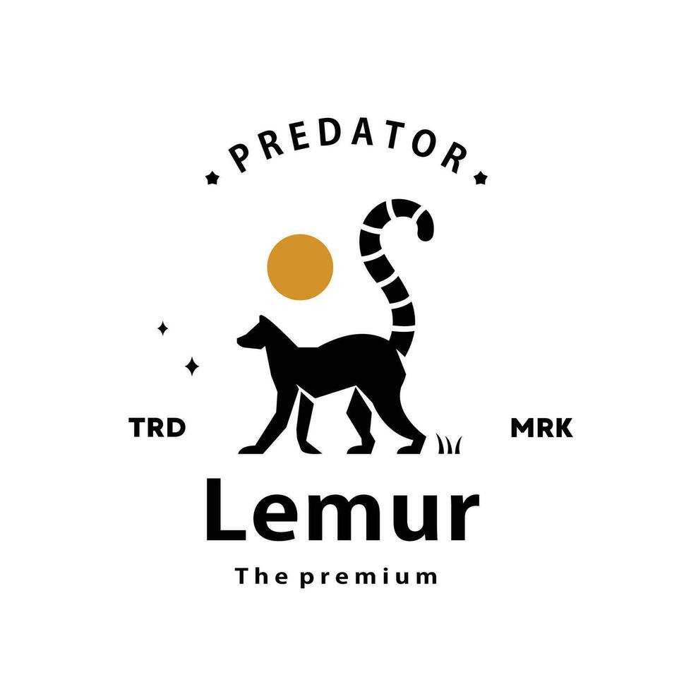 vintage retro hipster lemur logo vector outline silhouette art icon