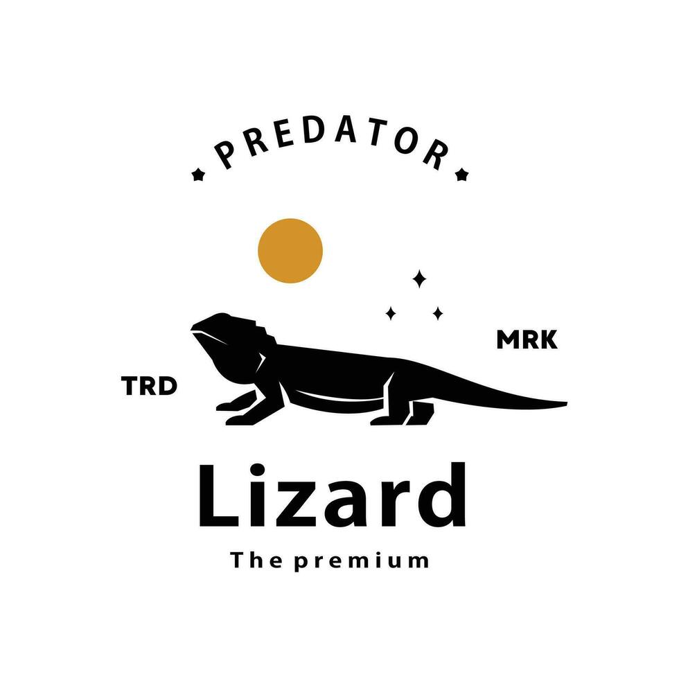 vintage retro hipster lizard logo vector outline silhouette art icon