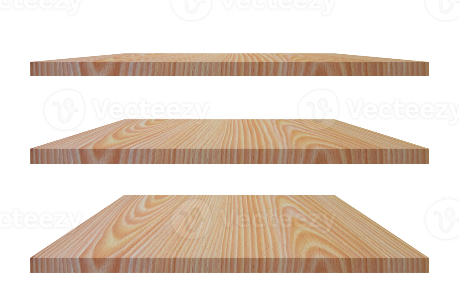 Empty vintage wooden shelf isolated on transparent background. png file