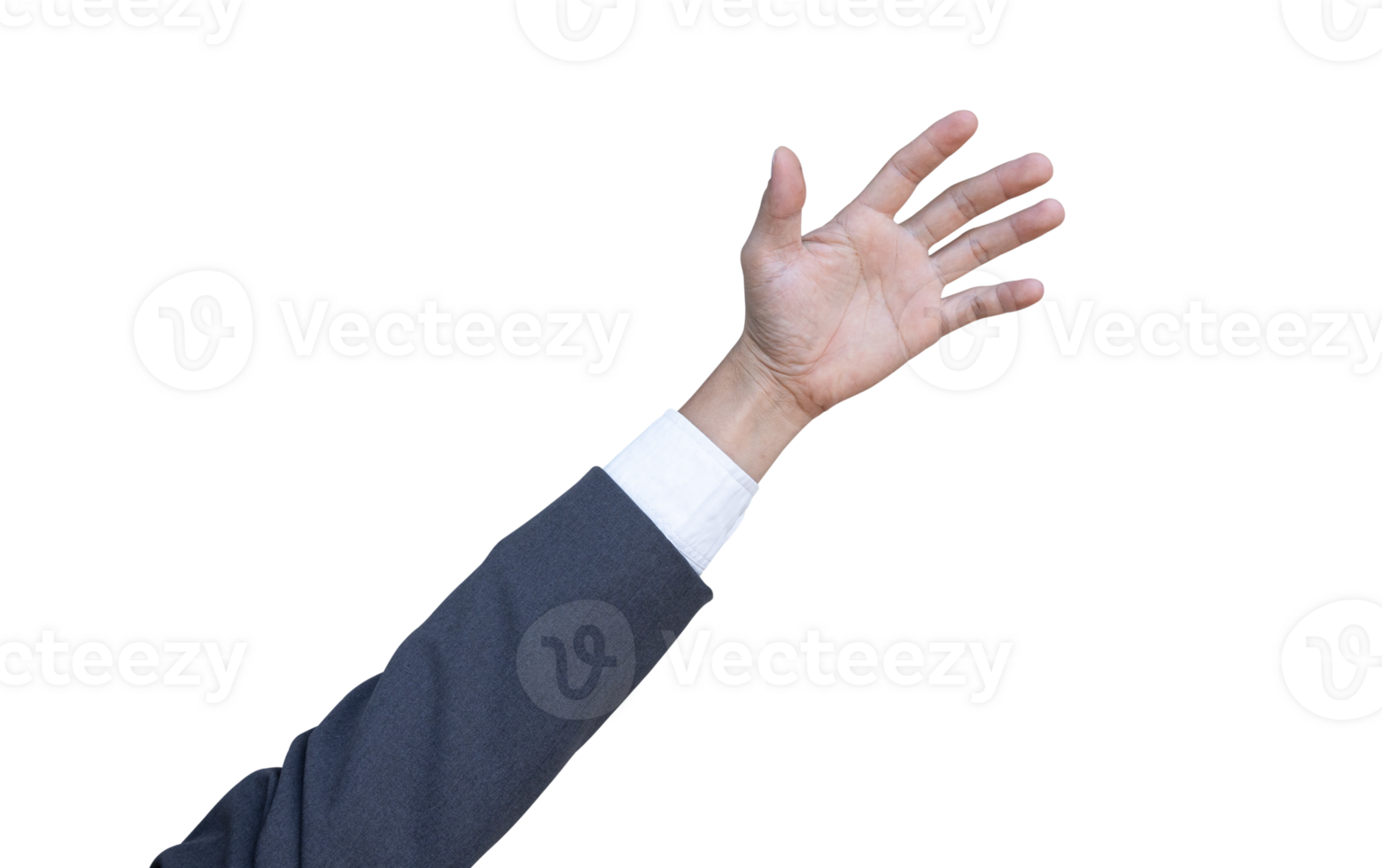 Hand of businessman in suit gestures isolated on transparent background. PNG File