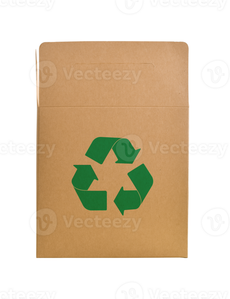 Green recycle symbol on box paper cardboard isolated on transparent background png