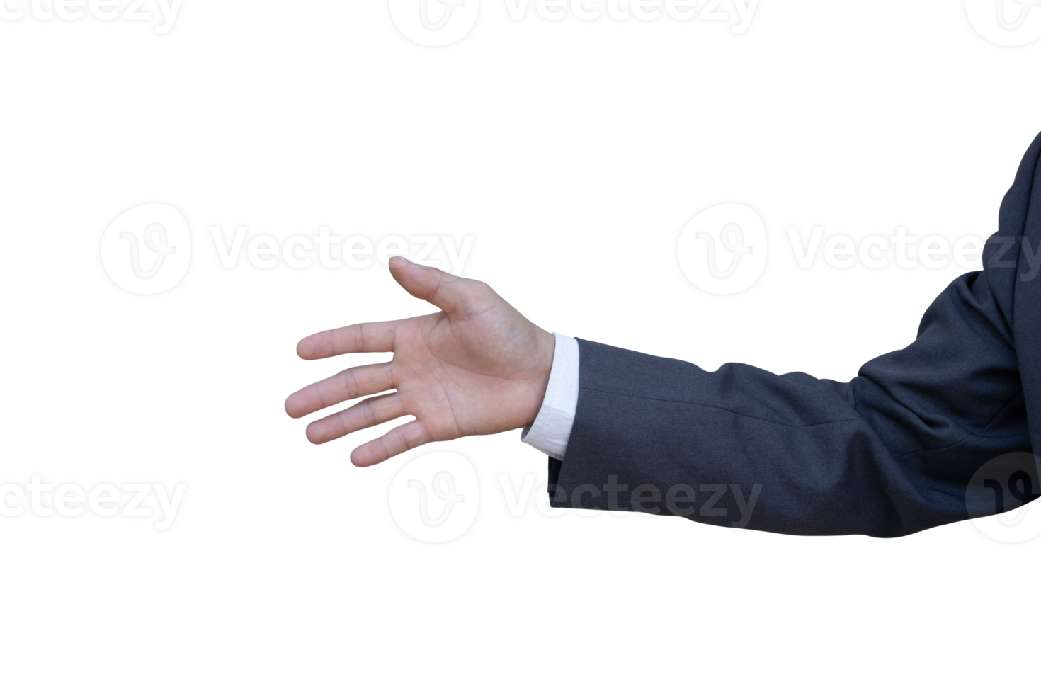 Hand of businessman in suit gestures isolated on transparent background. PNG File