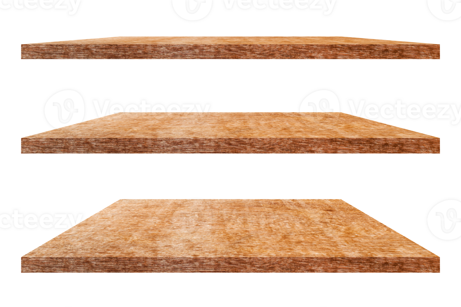 Empty vintage wooden shelf isolated on transparent background. png file