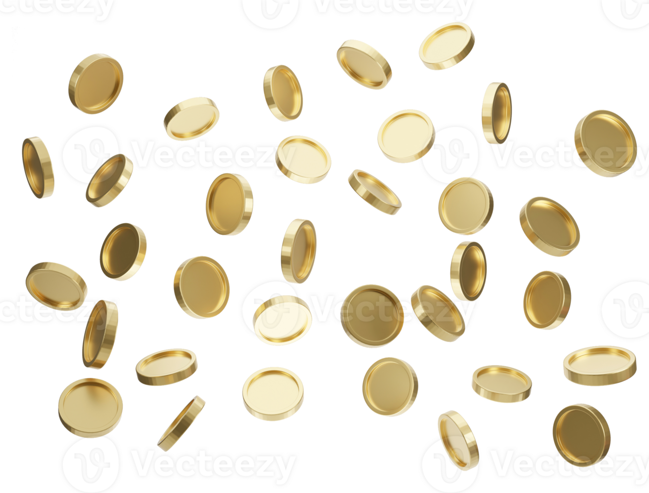 Explosion of golden coins isolated on transparent background. Jackpot or casino poke concept. 3d rendering. png