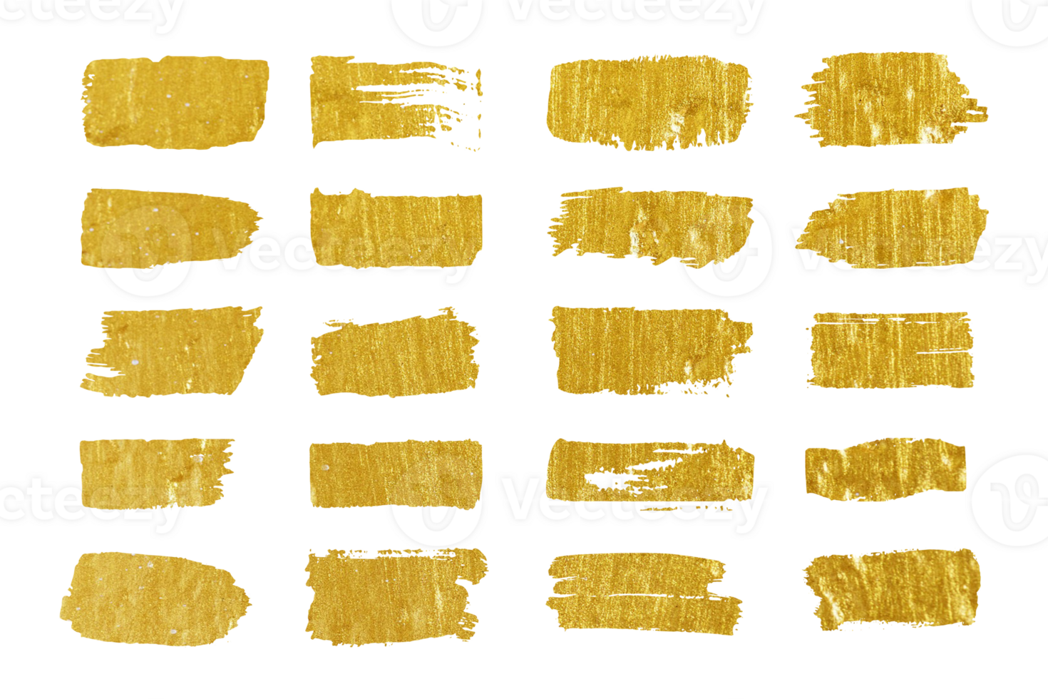 Collection of golden paint strokes isolated on transparent background. Grunge abstract hand painted element gold strokes with a brush. png