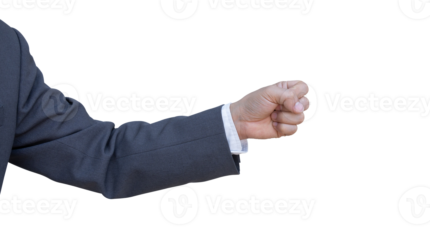 Hand of businessman in suit gestures isolated on transparent background. PNG File