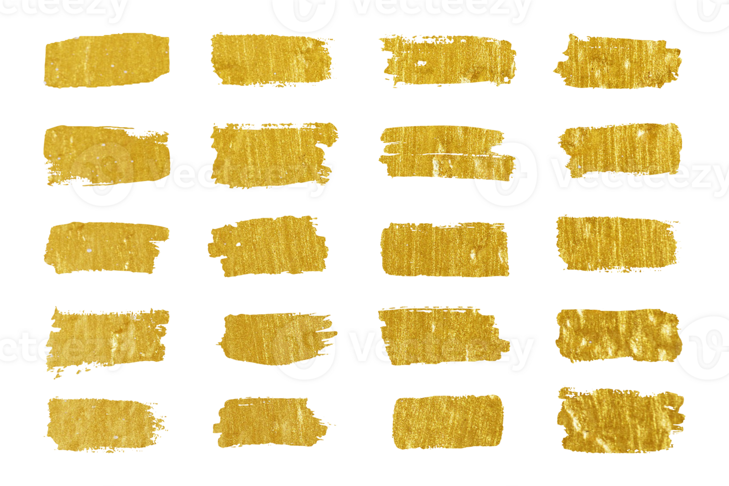 Collection of golden paint strokes isolated on transparent background. Grunge abstract hand painted element gold strokes with a brush. png