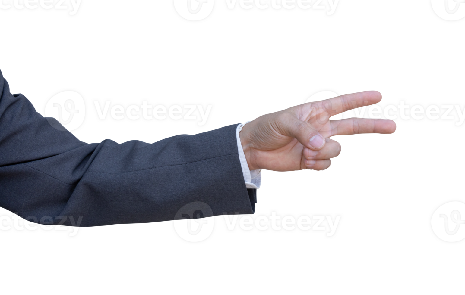 Hand of businessman in suit gestures isolated on transparent background. PNG File