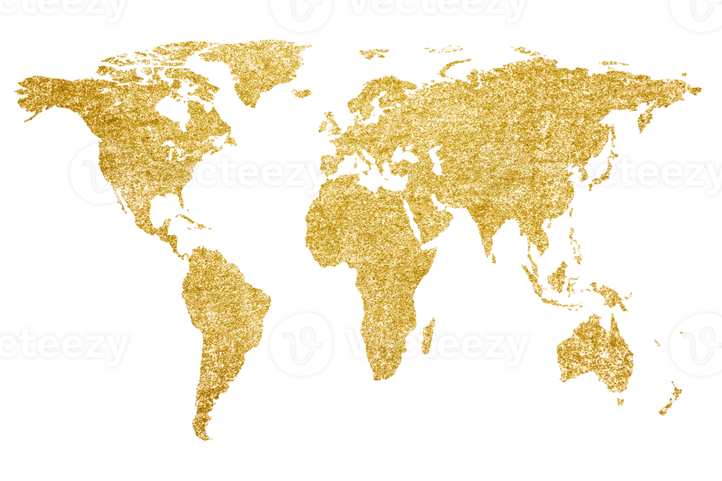 Golden world map isolated on transparent background png file. elements of this image furnished by NASA