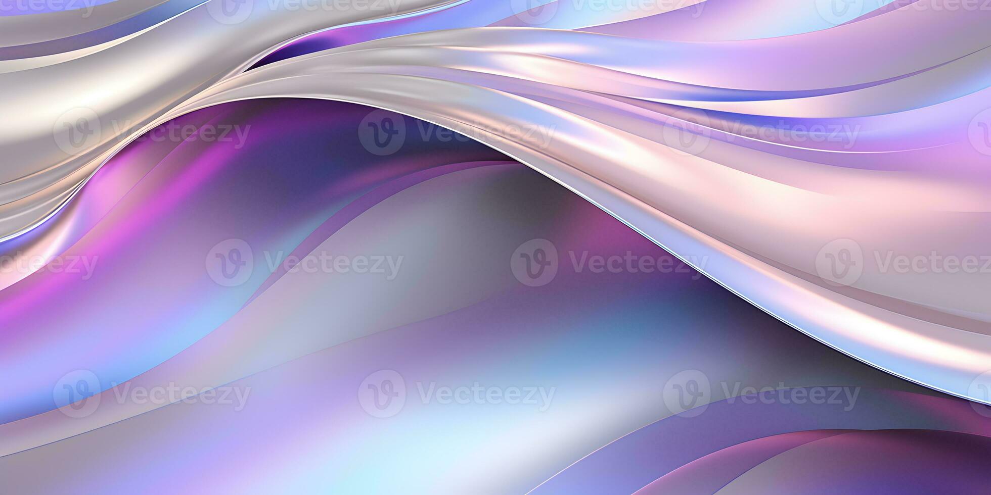 3d rendering Curve Silver Holographic Fluid Liquid Wallpaper. Silver Metal Color Swirl Gradient Mesh. Pale Violet Vivid Vibrant Smooth Surface. Blurred Water Gradient Background AI Generative photo