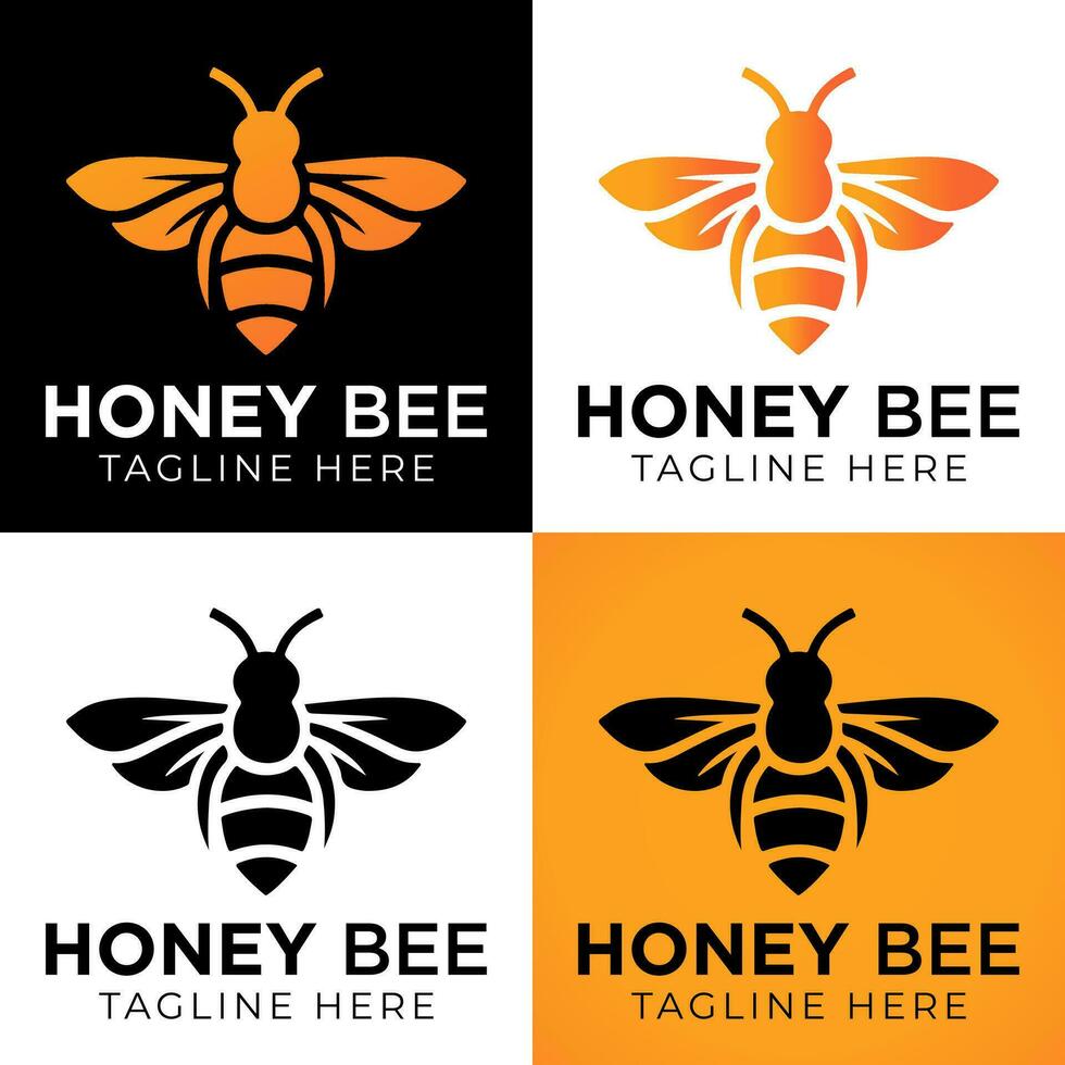 Honey bee logo design template with vector illustration. Flying honey bee icon symbol in line, flat, and color style. Vector illustration