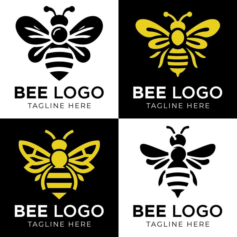 Honey bee logo design template with vector illustration. Flying honey bee icon symbol in line, flat, and color style. Vector illustration