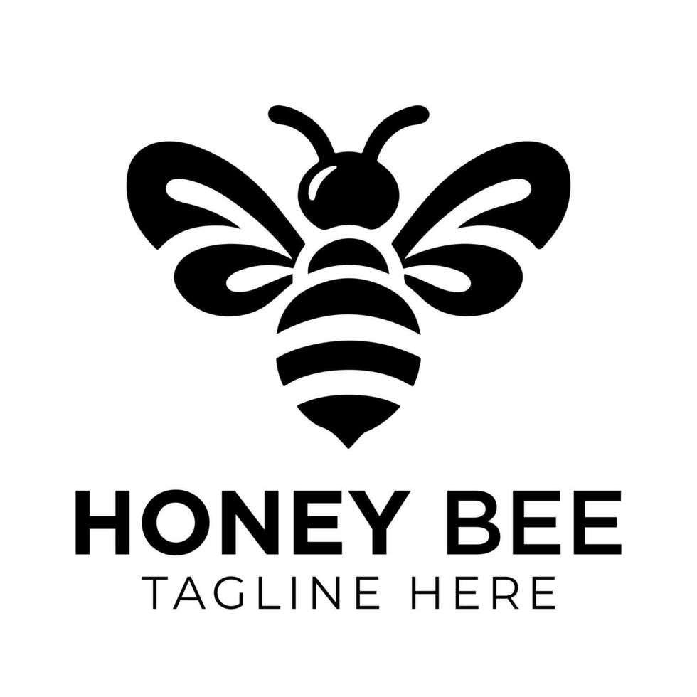 Honey bee logo design template with vector illustration. Flying honey bee icon symbol in line, flat, and color style. Vector illustration