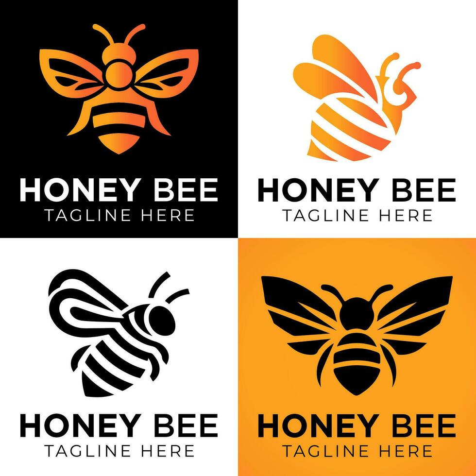 Honey bee logo design template with vector illustration. Flying honey bee icon symbol in line, flat, and color style. Vector illustration