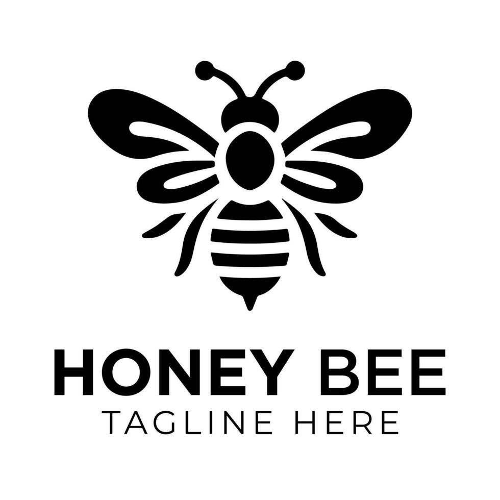 Honey bee logo design template with vector illustration. Flying honey bee icon symbol in line, flat, and color style. Vector illustration