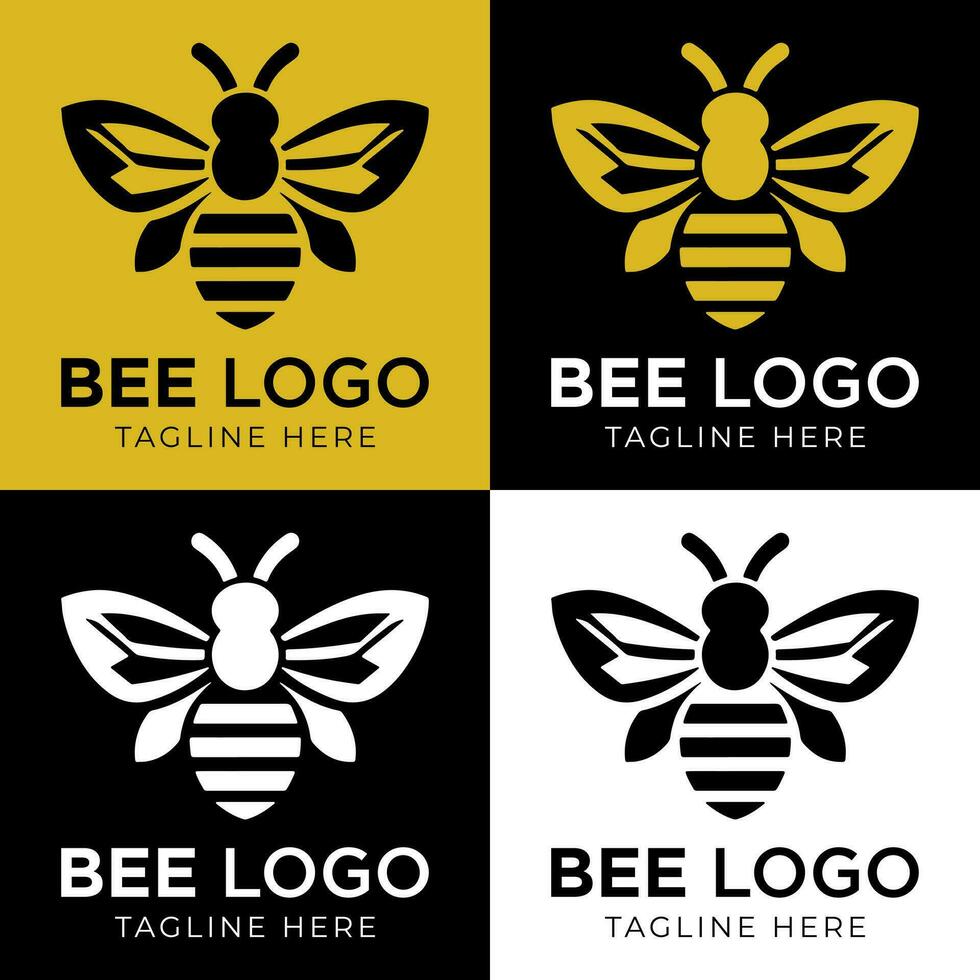 Honey bee logo design template with vector illustration. Flying honey bee icon symbol in line, flat, and color style. Vector illustration